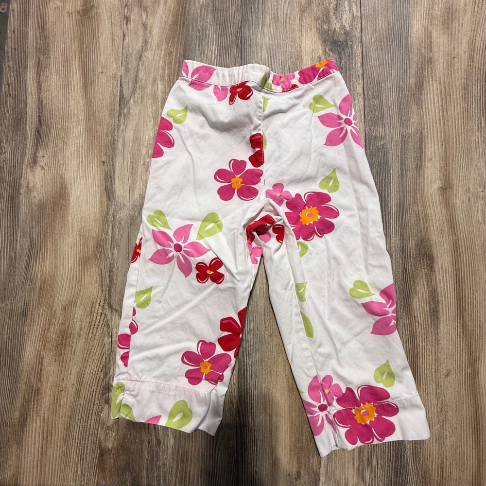 Y2K Gymboree Pull On Pants White Pink Floral Kidcore